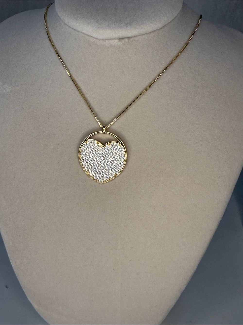 Gold Heart Pendant Necklace with Crystal Pavé - Women's Jewelry
